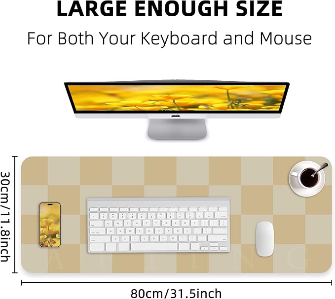 Leather Desk mat,Non-Slip Desk mat,Waterproof PU Leather Desk pad Protector, Large Mouse pad Cute, Easy Clean Laptop Desk Writing Mat for Work/Home/Decor(Beige 31.5" x 12")