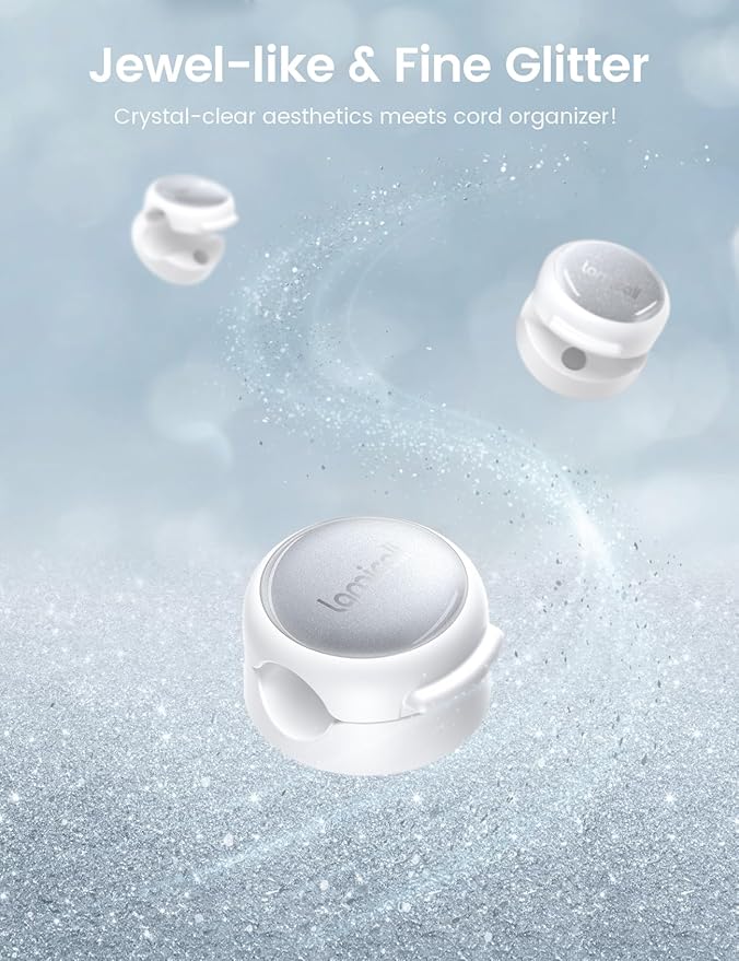 Magnetic Cable Clips Cord Organizer - Lamicall 8Pack [Crystal-Clear & Silver Shine] Cable Management Holder for Phone Charging Cord, Strong Adhesive for Nightstand, Home Office Desk Decor Accessories