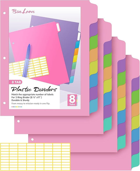 [32Pcs/4Set- 8 Tab] Binder Dividers with Tabs, Plastic Dividers for 3 Ring Binder, Letter Size Binder Tabs for Organizing School Office Home Files, Write&Erase Notebook/Page Dividers