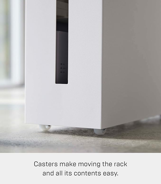 Yamazaki Home Rolling Cable Management Cord Power Strip/Surge Protector Storage Organizer for office or Bedroom Steel One Size White