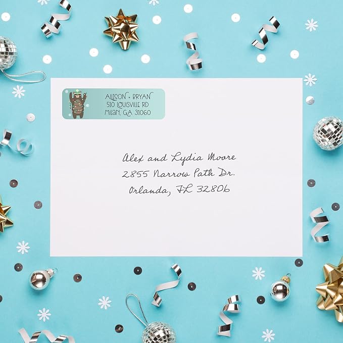 Whimsical Christmas Rolled Address Labels / 250 Personalized Return Address Labels/Designer Address Stickers in Elegant Plastic Dispenser