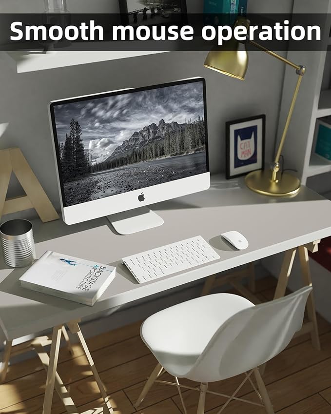 Leather Desk Pad & Protector, Large Mouse Pad & Blotter, Non-Slip PU Leather Desk Cover Mat, Light Grey, 48" x 17"