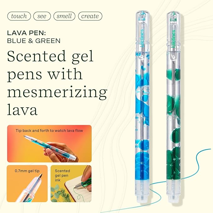 Lifelines Scented Lava Gel Pen Set, 2-Pack (Blue & Green) - 0.7mm Colored Gel Pens Infused with Scented Essential Oil Blends & Mesmerizing Lava - School Supplies for College Kids & Adults