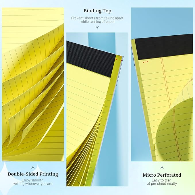 Legal Pads 8.5 x 11 Yellow Note Pads, 2 Pack College Ruled Notepads 8.5 x 11 Lined Paper, Yellow Notebook Paper Writing Pads 30 Sheets Per Legal Pads 8.5x11 for Home Office School Supplies