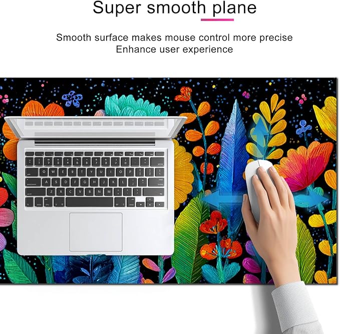 Large Mouse Pad 31.5 x 11.8 Inch Colorful Floral Desk Mat Extended Keyboard Mousepad Non Slip Waterproof Desk Pad Vibrant Flowers Design for Office Home Gaming