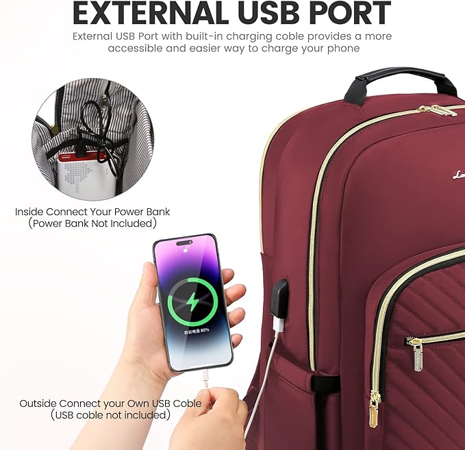 LOVEVOOK Laptop Backpack for Women 15.6 inch,Cute Womens Travel Backpack Purse,Professional Laptop Computer Bag,Waterproof Work Business College Teacher Bags Carry on Backpack with USB Port,Wine Red