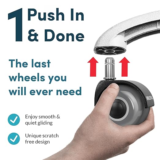 Lifelong Office Chair Wheels Replacement Rubber Desk Chair Casters for Hardwood Floors and Carpet, Set of 5, 2 Inch Heavy Duty Casters for Chairs to Replace Office Chair Mats - Fits 98%