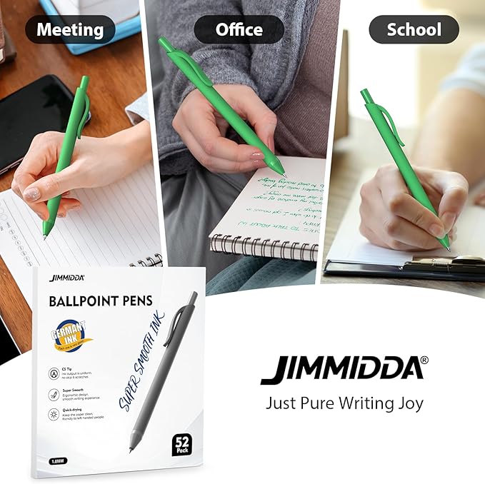 52 Pcs Pens Bulk - 1.0MM Ballpoint Pens Green Ink | Medium Point Smooth Writing, No Bleed Retractable Ball Point Pen for Office School (Dark Green - 52Pcs)
