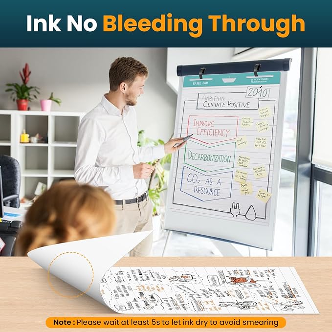 OLenyer Super Sticky Easel Pad, 25x 30IN, Large Self Stick Flip Chart Paper for Office School Classroom Supplies, 30 Sheets/Pad, 10 Pads/Pack, White, Lined