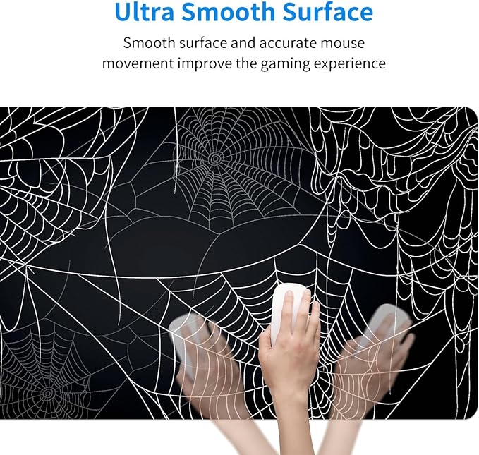 MAYCARI Halloween Cute Spider Webs Mouse Pad Kawaii Cartoon Funny Spirit Extended Desk Mat Non-Slip Rubber Baseb Large Black White Mousepad for Desk Gaming Laptop Desktop 31.5"X15.7"
