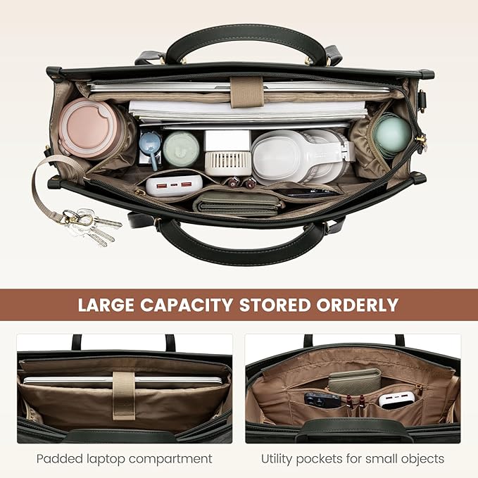 LOVEVOOK Laptop Bag for Women,15.6 inch Work Bags with Clutch, Vintage Leather Laptop Tote Bag,Computer Bag Laptop Purse, Briefcase Tote Bag Shoulder Bag Handbag for Business Office Teacher