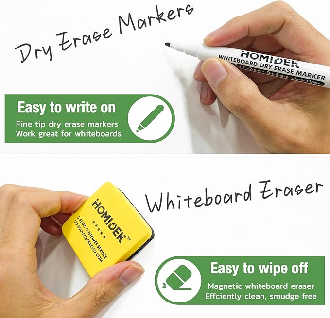 Magnetic Dry Erase Board: Small Fridge Whiteboard, Flexible Refrigerator Magnet White Board, Blank Writing Note Sheet with Dishwasher Magnet Clean Dirty Sign, 4 Markers & Eraser - 17 x 11