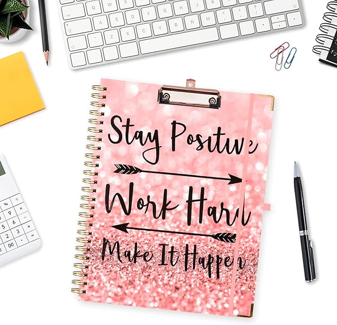 Lateefah Clipboard with Storage, File Folders with Pockets, Nursing Clipboard with Label Stickers and Notepad, Spiral Clip Board with Pen Loop for School, Office Supplies