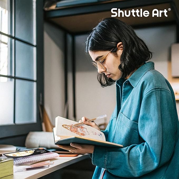 Shuttle Art Colored Pens, 24 Skin Tone Colors Cute Journal Pens 0.6mm Fine Point Colored Gel Pens for Black Paper Adult Coloring Writing Drawing Journaling Note Taking School Office Home