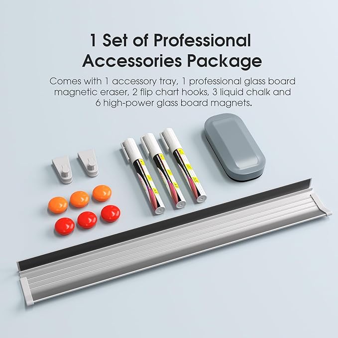 MaxGear Glass White Boards 72x48 Inches, Wall Mounted Magnetic Glass Dry Erase Board Black, Large Frameless Whiteboard with 1 Eraser,3 Markers and 6 Magnets for Office, School, Home