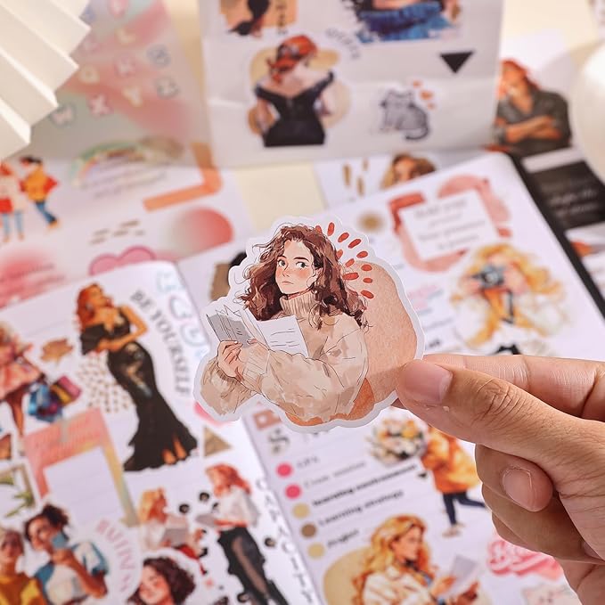 Magic Girl Decal Stickers Book For Planners, Calendars, Journals, Vision Boards, Projects, Laptop & Water Bottles – Premium Quality, Hand Drawn, Waterproof – Scrapbook Accessories For Women - 24 Pages