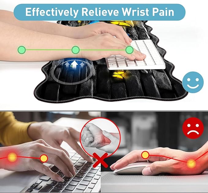 Large Mouse Pad and Keyboard Wrist Rest, Desk Pad for Keyboard and Mouse, 4-in-1 Large Gaming Mouse Pad with Wrist Support, Desk Mat for Home Office Study Game-Blue and Yellow Butterflies