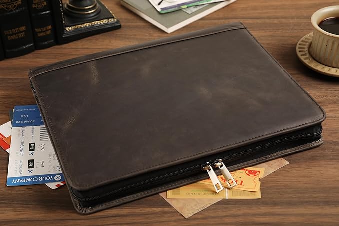 Leather Portfolio for 12.9 inch iPad Pro (2018/2020/2021/2022), Leather Portfolio with Ipad Holder for Letter Size Notepad, Personalized Padfolio for Men (Grey, Non-Custom)