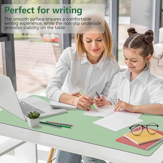 Leather Desk Mat, 31.5"×15.7" Desk Matt for Desktop, Waterproof Keyboard Pad, Computer Mats for Desktop, Large Mouse Pad, Non-Slip Computer Mat for Office Home - Lake Green