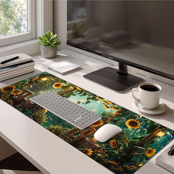 Mouse Pad 31.5 x 11.8 Inch XL Large Desk Mat Sunflower Extended Keyboard Pad Non Slip Computer Mat Waterproof Gaming Mouse Pad Nature Style Mousepad Desk Accessories for Home Office Setup