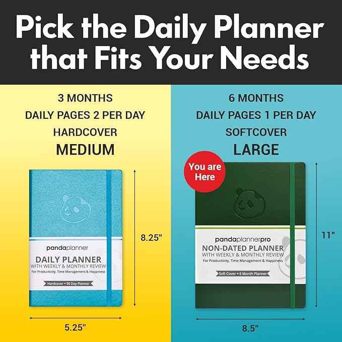 Panda Planner Pro A4 Daily Planner 2026 – 6 Month Academic & Daily Monthly Planner, Large 8.5x11 Undated Calendar & Weekly Layouts, Study Planner, Goal Setting, Habit Tracker & Productivity Organizer – Cyan Blue