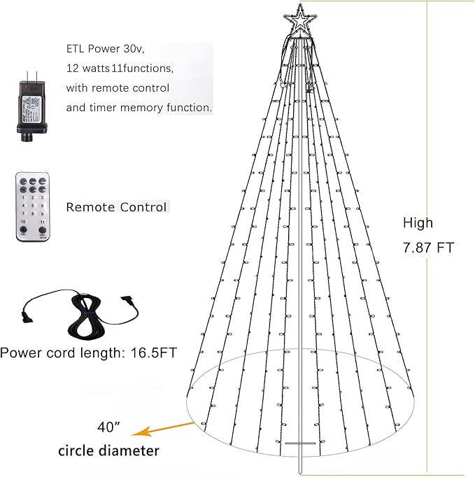 Outdoor Lighting Christmas Tree Lights 7.8Ft Cone Tall Star Topped Artificial Christmas Trees Arbol de Navidad Outside Decor for Xmas New Year Holiday WarmWhite/Blue