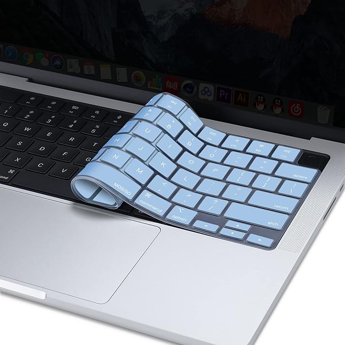 MOSISO Keyboard Cover Skin Compatible with MacBook Air 15 inch M3 A3114 M2 A2941/Air 13.6 A3113 A2681/Pro 14/16 M4 M3 M2 M1, Airy Blue