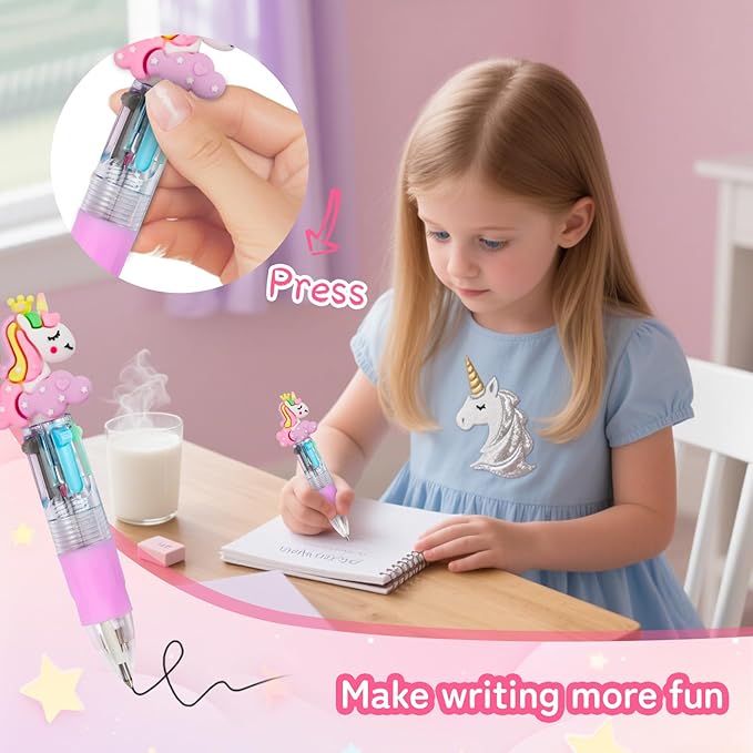 CZWZ 30Pcs Mini Multicolor Pens in One 4-in-1 Cute Pens Bulk for Kids, Ballpoint Pen for Birthdays and Children's Parties, Fun Gifts Assorted Ink Kawaii Pen(unicorn)