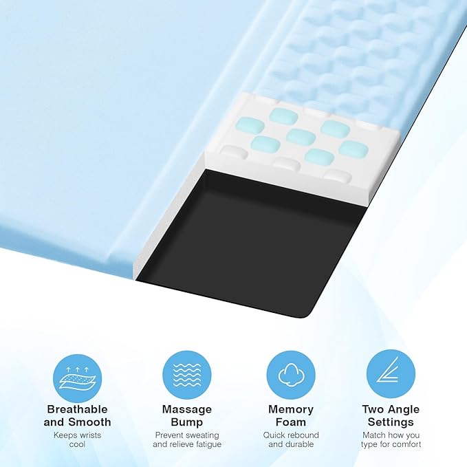 Ospelelf Ergonomic Mouse Pad and Keyboard Stand Wrist Rest Set, Memory Foam Comfort, Pain Relief for Typing, Office Desk Accessories,Blue