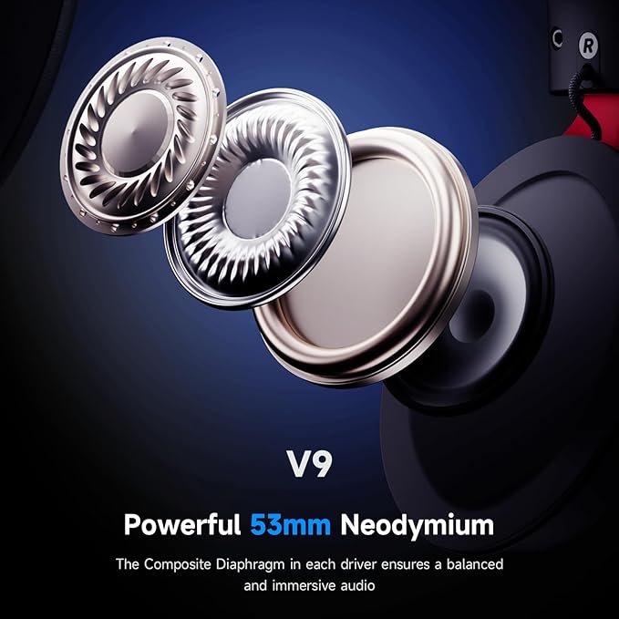 MCHOSE V9 Wireless Gaming Headset 7.1 Surround Sound for PS5 PS4 PC SWITCH TOPSPEED Gaming Headphones with Noise Canceling Mic, 125Hr Battery, Low 15ms Latency, Lightweight, BT 5.3 FPS Games Black&Red