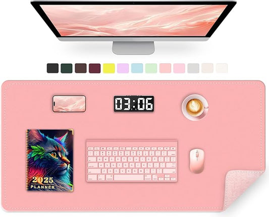 Large PU Leather Desk Mat 35.4" x 17" - Non-Slip Mouse Pad, Waterproof Computer Protector, Office Writing Pad for Keyboard and Mouse (Melon Pink)