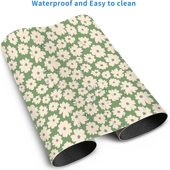 MAYCARI Kawaii Green Flower Extended Gaming Mouse Pad Large, 31.5"X15.7" Big Mouse Pad with Non-Slip Base Long Computer Keyboard Mouse Mat for Home Office Work