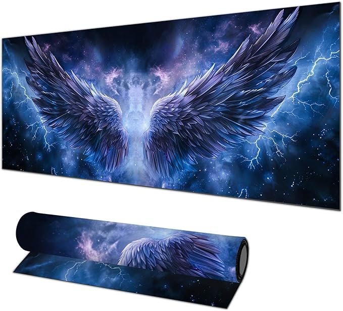 Mouse Pad Blue Wing Lightning XL Large Desk Mat 31.5 x 11.8 Inch Extended Gaming Mousepad Keyboard Mat Computer Desk Pad Waterproof Non Slip Office Mouse Pads for Desktop Accessories