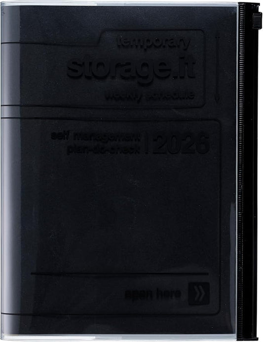 MARK'STYLE A5 Weekly Vertical Planner 16 Months (Sep. 2025 – Dec. 2026) with Soft Transparent PVC Cover,Refillable, Pocketed, for Daily Organizing & Planning (Black)