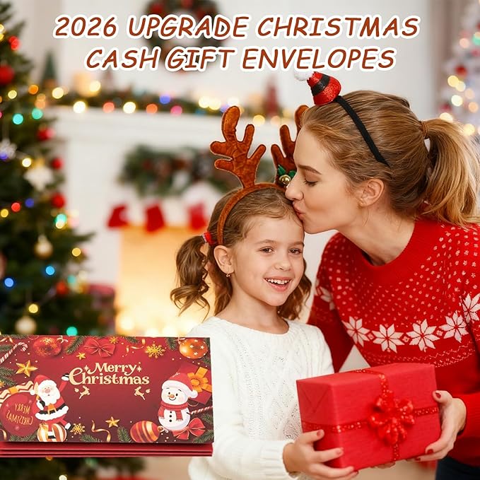 Christmas Cash Gift Envelopes 6 Slots, 2026 Upgrade Christmas Cash Gift Envelope, Surprise ChristmasGift Card Holder for Checks or Cards (Style-A)