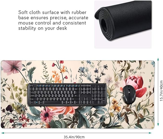 35.4 x 15.7 in, Waterproof XXL Large Mouse Pad for Desk, Extended Keyboard Mouse Mat for Computer Office, Big Laptop Mouse pad, Gaming Pc-Weeds and Flowers