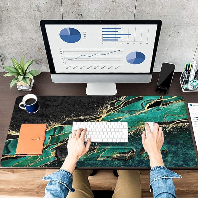 LATEEFAH Desk Mat, Mouse Pad with Wrist Rest, 4-in-1 Large Mouse Pads for Desk, Ergonomic Mouse Pad and Keyboard Wrist Rest Gaming Keyboard Mat for Office, Home