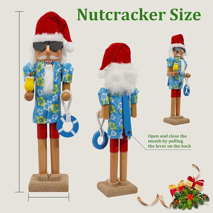 Nutcracker Christmas Decor, 14" Wooden Nutcracker Soldier Christmas Decoration Home Mantle Table Fireplace Christmas Ornaments for Festival Party(14" Hawaiian Beach Nutcracker)