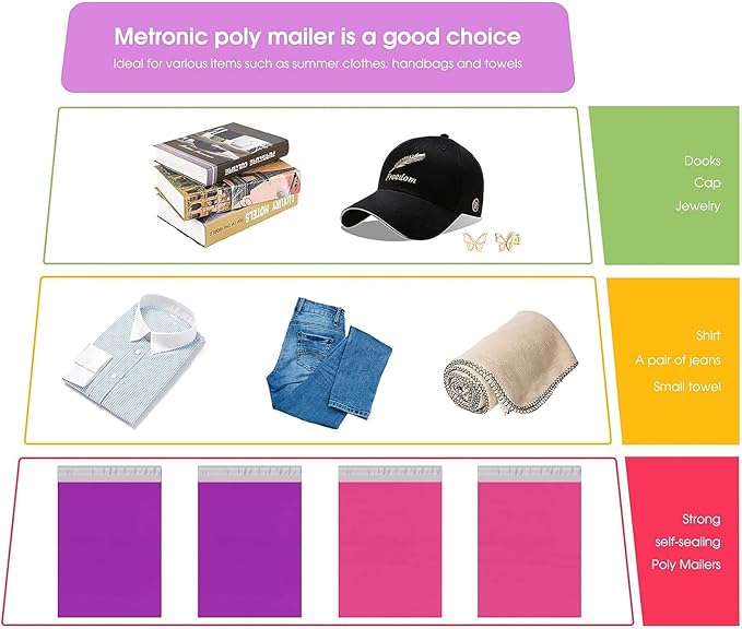 Metronic Poly Mailers 10x13 100 PC, Small Shipping Bags Mailing Envelopes Self Seal, Mailers Poly Bags for Shipping Waterproof and Tear-Proof, Mailing Bag Packaging Bags for Small Business, Purple