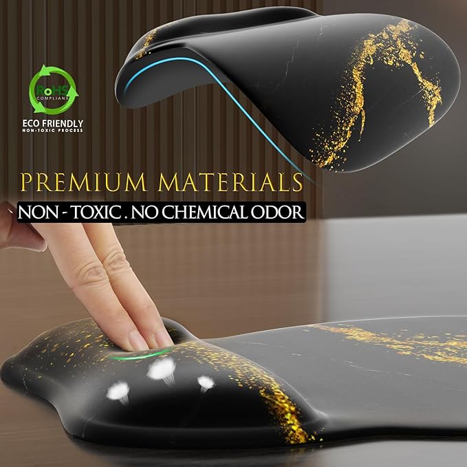 MROCO Ergonomic Mouse Pad with Gel Wrist Rest, Comfortable Mousepad with Smooth Wrist Support Surface and Non-Slip PU Base for Pain Relief, Computer, Laptop, Office & Home, 9.4 x 8.1 in, Black Gold