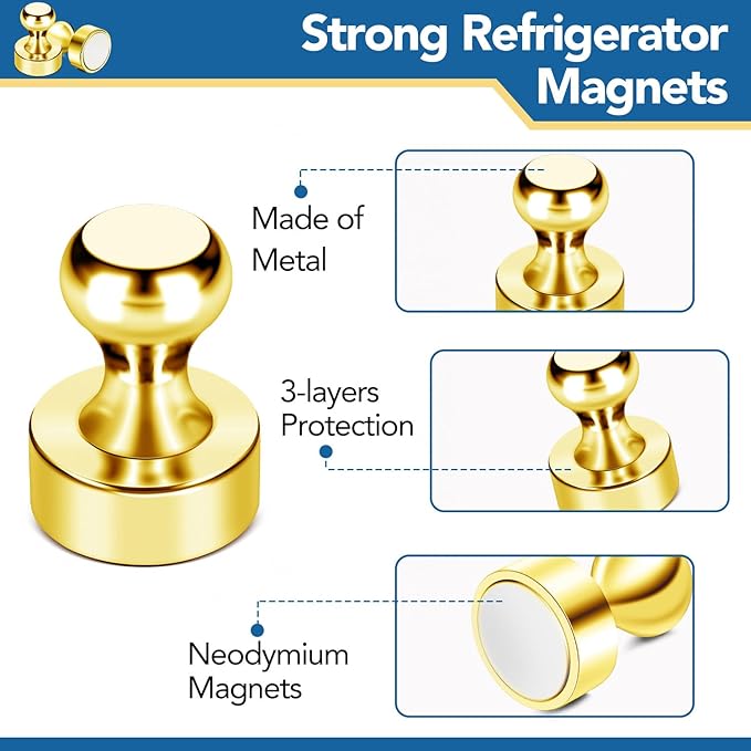 LOVIMAG Fridge Magnets 18Pcs Refrigerator Whiteboard Small Strong Magnet Classroom Kitchen Accessories Decorative Locker Set Decor Must Haves Office Calendar Refrigerador Magnetic Cute Crafts Gold