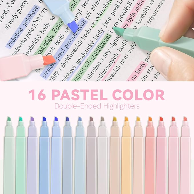 52 PCS Aesthetic School Supplies with Cute Pencil Case, Stationery Essentials with Pens Pencils and Pastel Highlighters Set,College Back to School Supplies for Teen Girls,Pastel Office Supplies-Pink