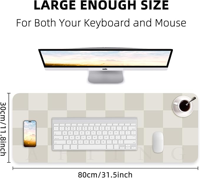 Non-Slip Desk mat, Leather Desk mat, Waterproof PU Leather Desk pad Protector, Large Mouse pad, Easy Clean Laptop Desk Writing Mat for Work/Home/Decor(31.5"x12", White Grey)