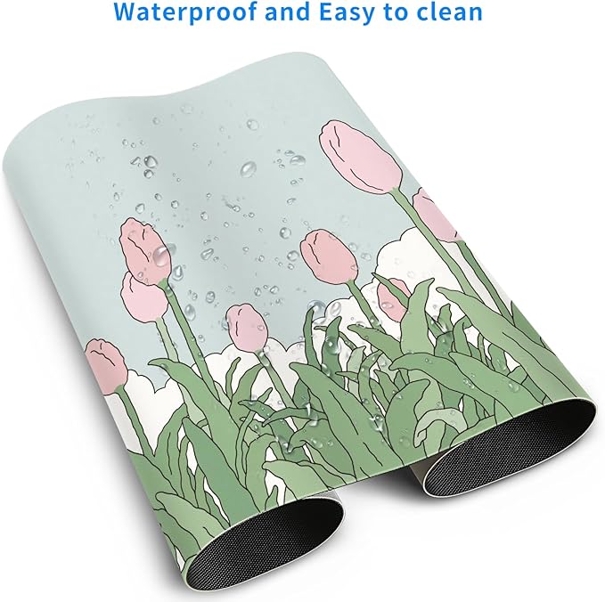MAYCARI Watercolor Tulip Flower Mouse Pads,Extended Gaming Mousepad XXL Kawaii Anime Desk Mat Pink Green Large Full Desk Mouse Pad 31.5" x15.7"