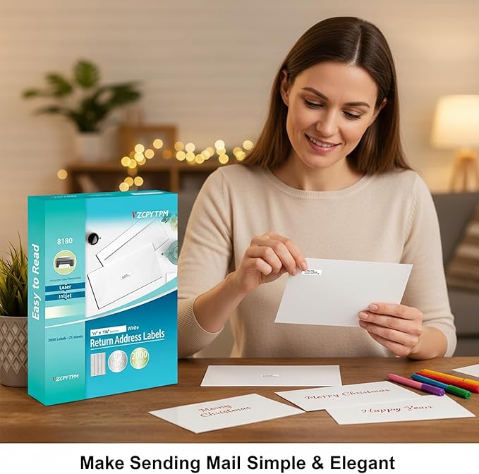 Printable Address Labels,0.5"x1.75" Self-Adhesive Return Stickers for Printer,2000 Blank Label,Personalized Mailing Labels for Envelopes,for Home,Office,or Small Business Use