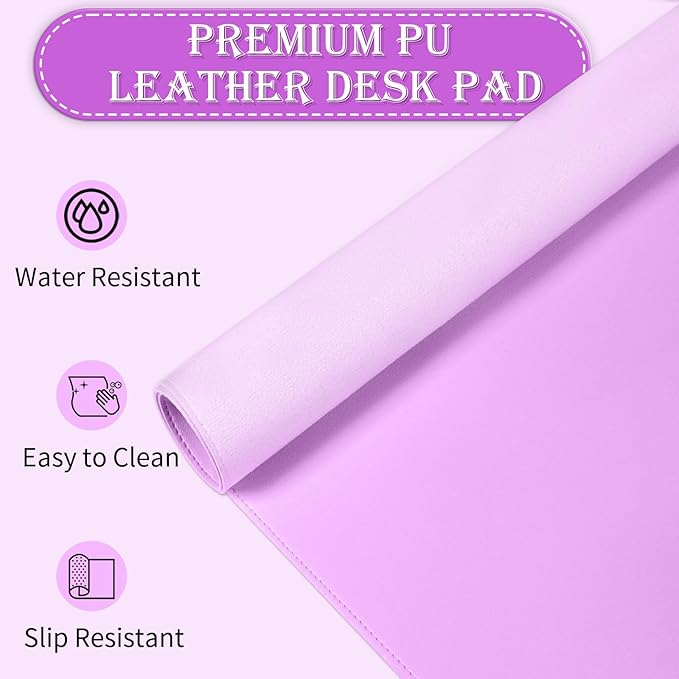Non-Slip Desk Pad, 24" x 14" Large Mouse Pad, PU Leather Desk Mat with Suede, Laptop Desk Pad, Waterproof Keyboard Pad, Desk Blotter for Office/Home/Decor (Violet)