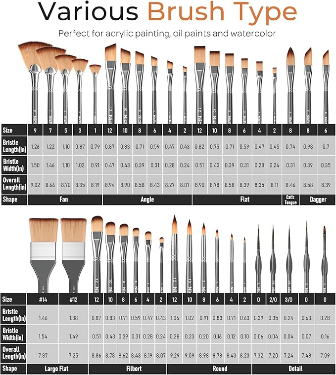 Nicpro 40 PCS Paint Brush Set, Professional Acrylic Paint Brushes with Palette Knife and Canvas Roll, Suitable for Acrylic Painting, Oil, Watercolor, Gouache, Art Supplies Painter Gifts for Artist