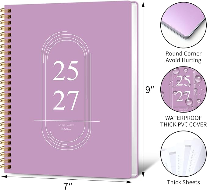 Monthly Planner 2025-2027 - 2 Year Monthly Planner Calendar 2025-2027, July 2025 - June 2027, 7.3" * 9.5", 24 Months Calendar Planner with Waterproof Cover＆Spiral Bound, for Office, School Home Planning - Purple