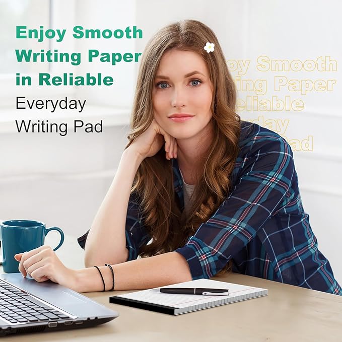 Legal Pads 5x8 Inch, 4 Pack, Narrow Ruled, 5x8 White Legal Pad, Mini Double-Sided Printing Notepad Perforated Note Pads 5x8" Lined Paper, Lined Writing Pads for Office Home School, 30 Sheet/Pad