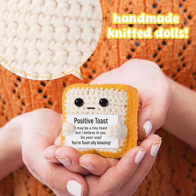Mini Funny Crochet Toast–Fathers Day Birthday Gifts for Dad Mom Graduation Students, Teacher Appreciation Daughter, Sister, Best Friends–Small Cute Stuff Things, Emotional Positive Crochet Toast Decor